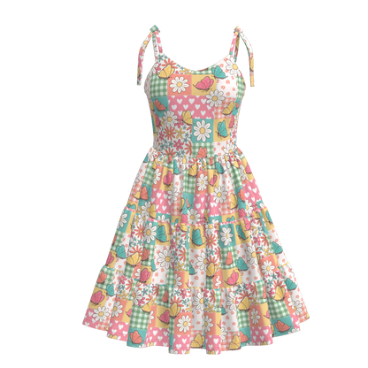 Mother's Day Mommy and Me Summer Bow Floral Butterfly Dress