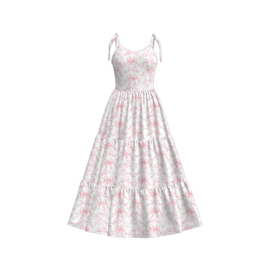 Mommy and Me Pink Bow Print Summer Soft Maxi Dress
