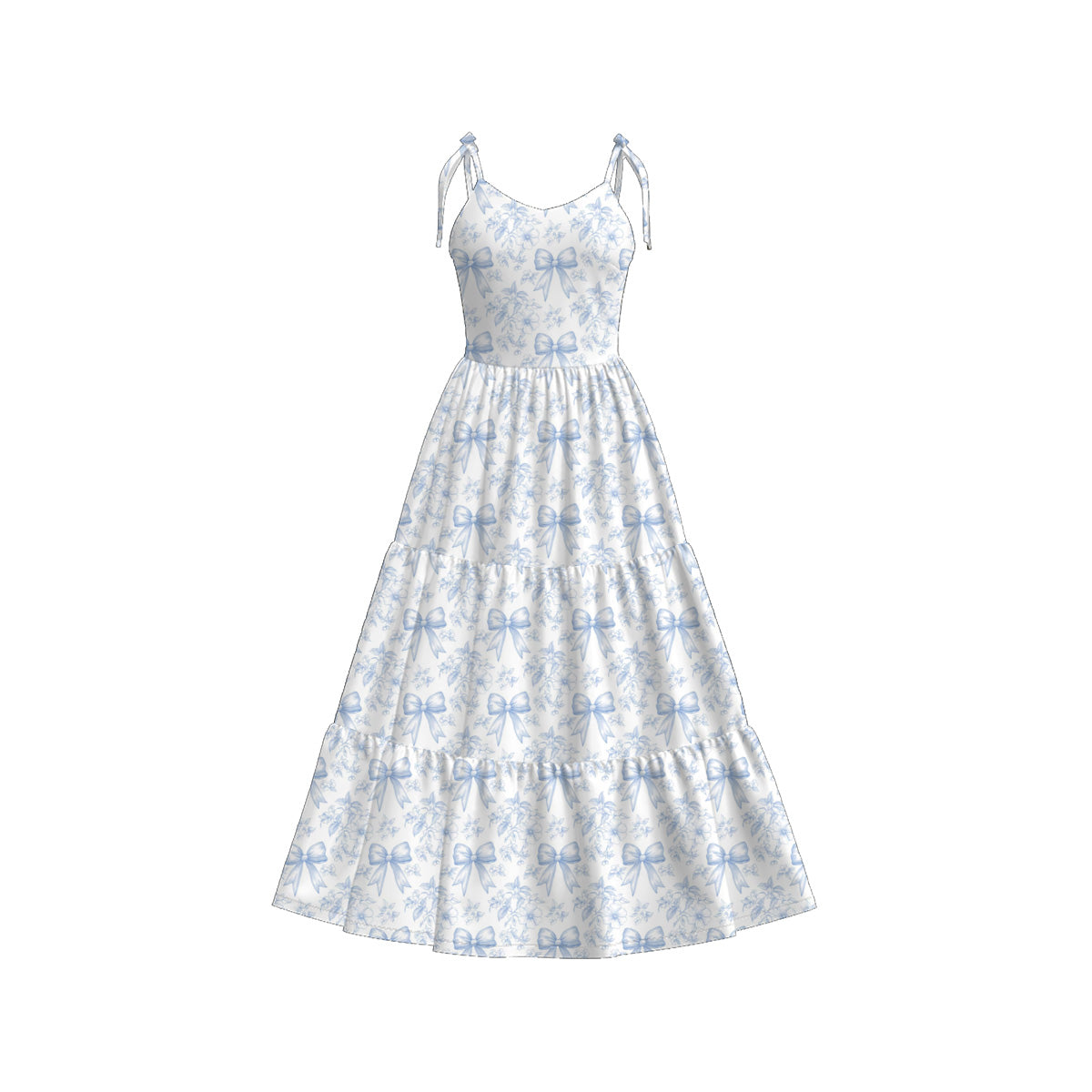Mommy and Me Blue Bow Print Summer Soft Maxi Dress