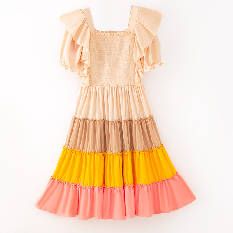 Mommy&Me Fall Autumn Pink Yellow Begie Smocked Maxi Dress