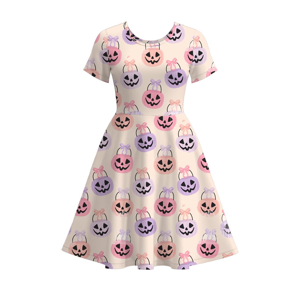Sibling Halloween Pumpkin Print Mommy Me Dress & Top & Skirt Set