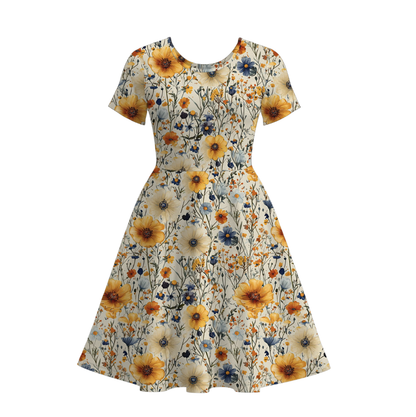 Mommy And Me Summer Fall Floral Print Soft Twirl Dress