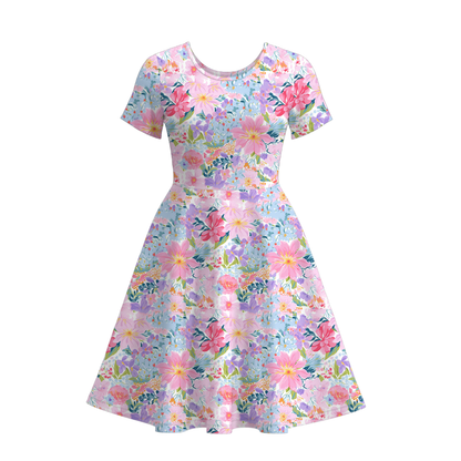 Mommy And Me Summer Fall Floral Print Soft Twirl Dress