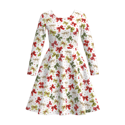 Christmas Family Outfit Collection – Red Green Bow & Plaid Matching Set