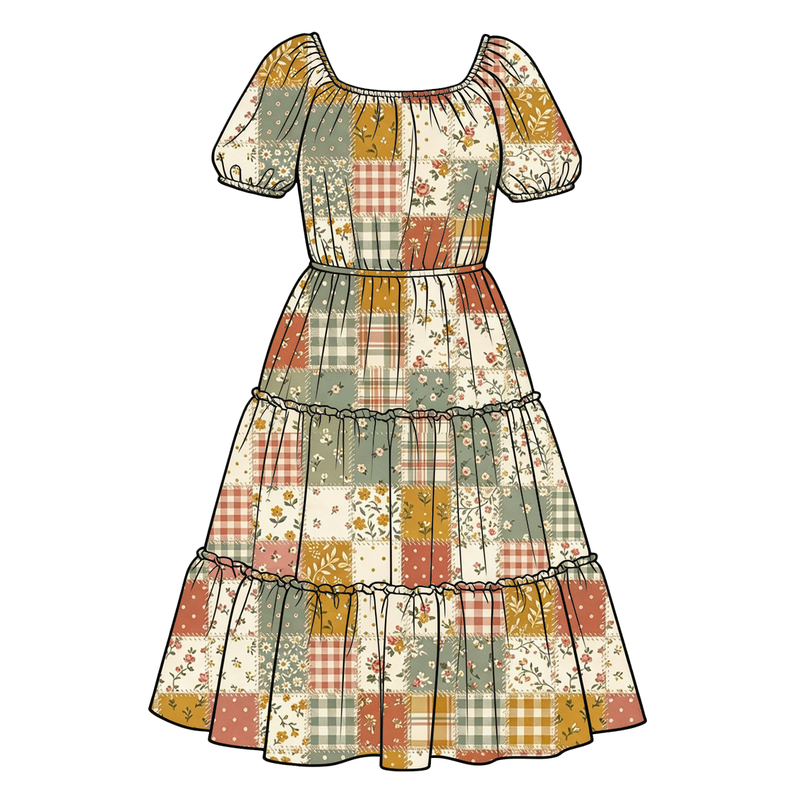 Fall Patchwork Floral Family Matching Collection – Girls Dress, Romper, Skirt & Flare Pant Sets, Women’s Maxi Dress