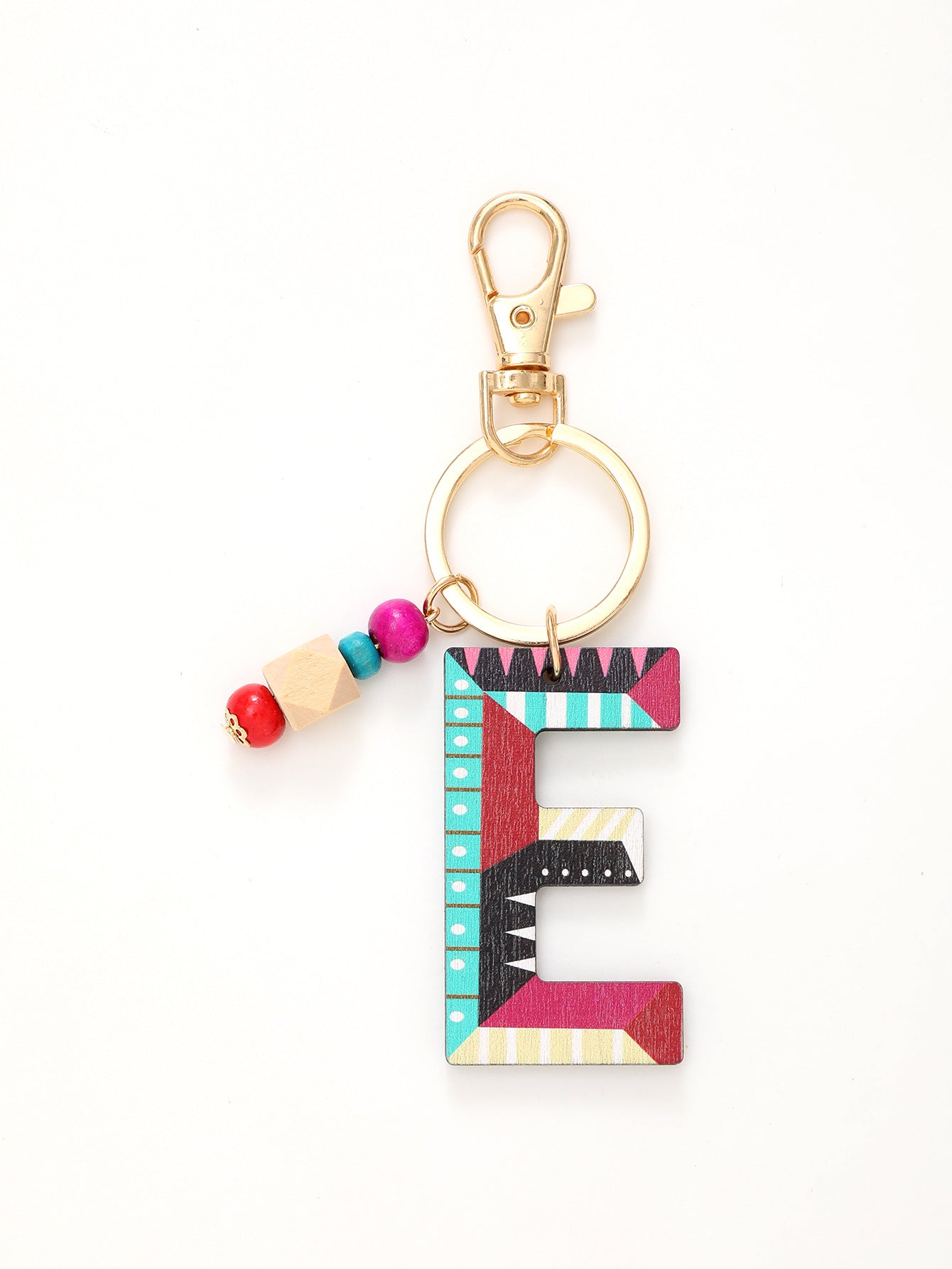 Colorful Wooden Bead Initial Keychain – 26 Letters, Back-to-School