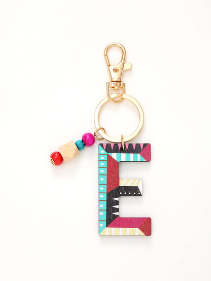 Colorful Wooden Bead Initial Keychain – 26 Letters, Back-to-School