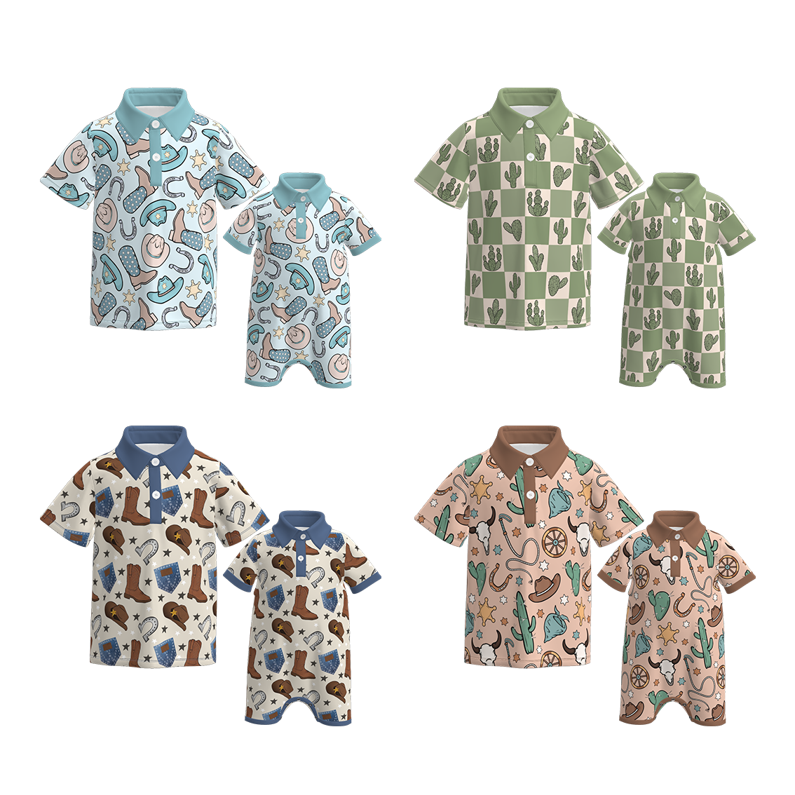 Baby Boys Wild Boots Cactus Print Polo Shirt Romper