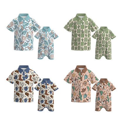 Baby Boys Wild Boots Cactus Print Polo Shirt Romper