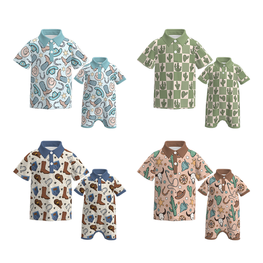 Baby Boys Wild Boots Cactus Print Polo Shirt Romper