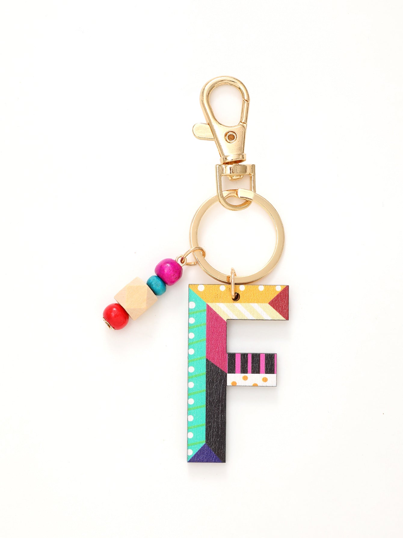 Colorful Wooden Bead Initial Keychain – 26 Letters, Back-to-School