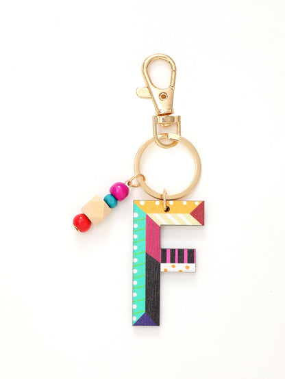 Colorful Wooden Bead Initial Keychain – 26 Letters, Back-to-School