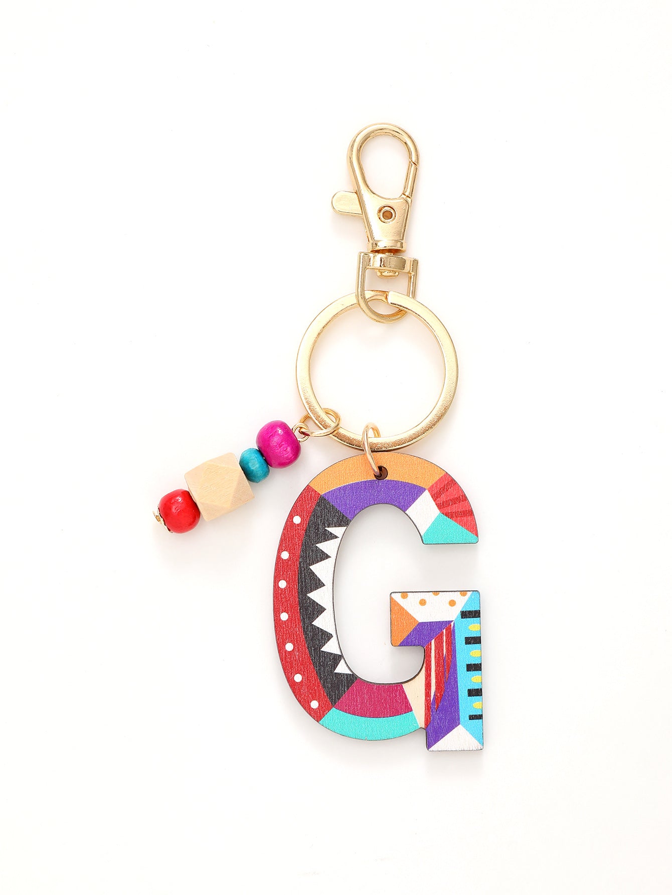 Colorful Wooden Bead Initial Keychain – 26 Letters, Back-to-School