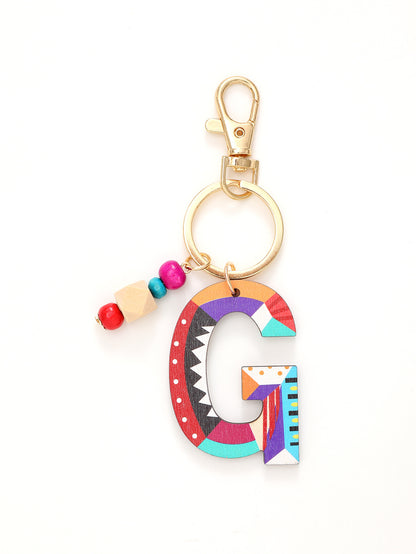 Colorful Wooden Bead Initial Keychain – 26 Letters, Back-to-School