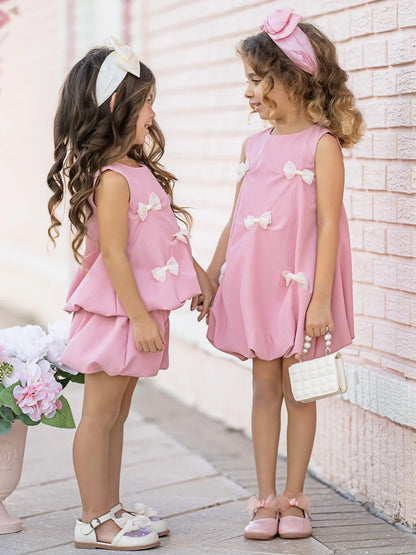 Girls Summer Pink Bow Fashion Cute Short Set