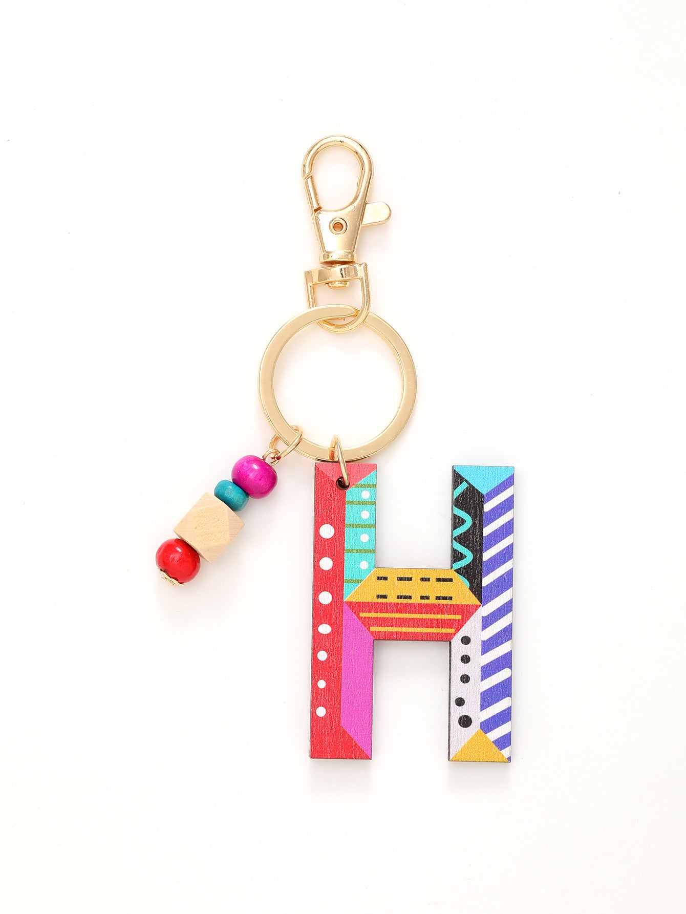 Colorful Wooden Bead Initial Keychain – 26 Letters, Back-to-School