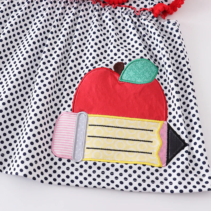 Girls Back To School Apple Pencil Applique Short Set
