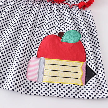 Girls Back To School Apple Pencil Applique Short Set