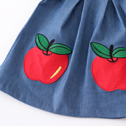 Girls Back To School Apple Applique Red Blue Short Set