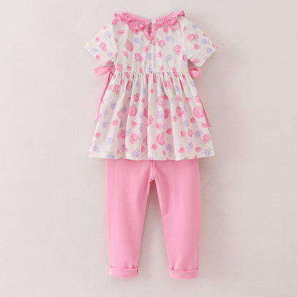 Girls Back To School Pencil Bow Rainbow Smocked Set