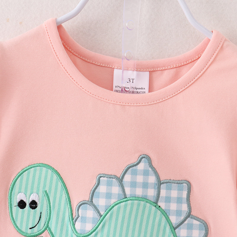 Girls Back To School Dinosour Apple Applique Short Set