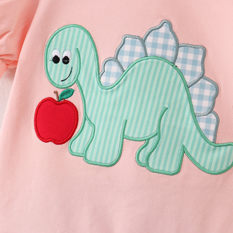 Girls Back To School Dinosour Apple Applique Short Set