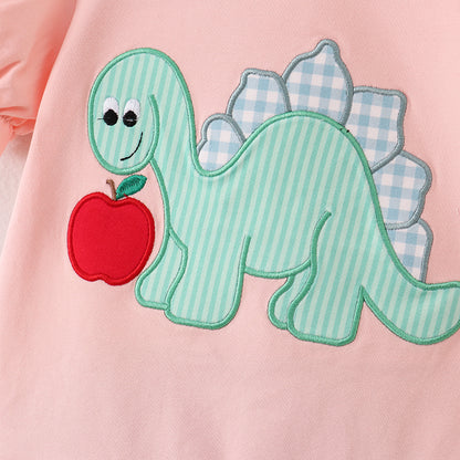 Girls Back To School Dinosour Apple Applique Short Set