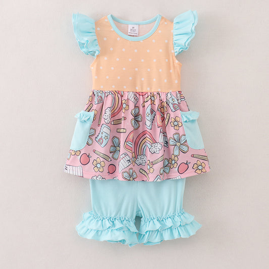 Girls Summer Back To School Pocket Short Set