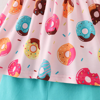 Girls Summer Donut Print Short Set