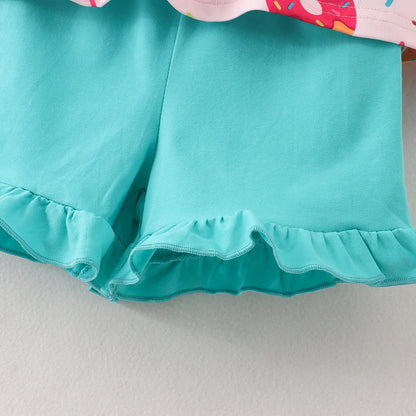 Girls Summer Donut Print Short Set