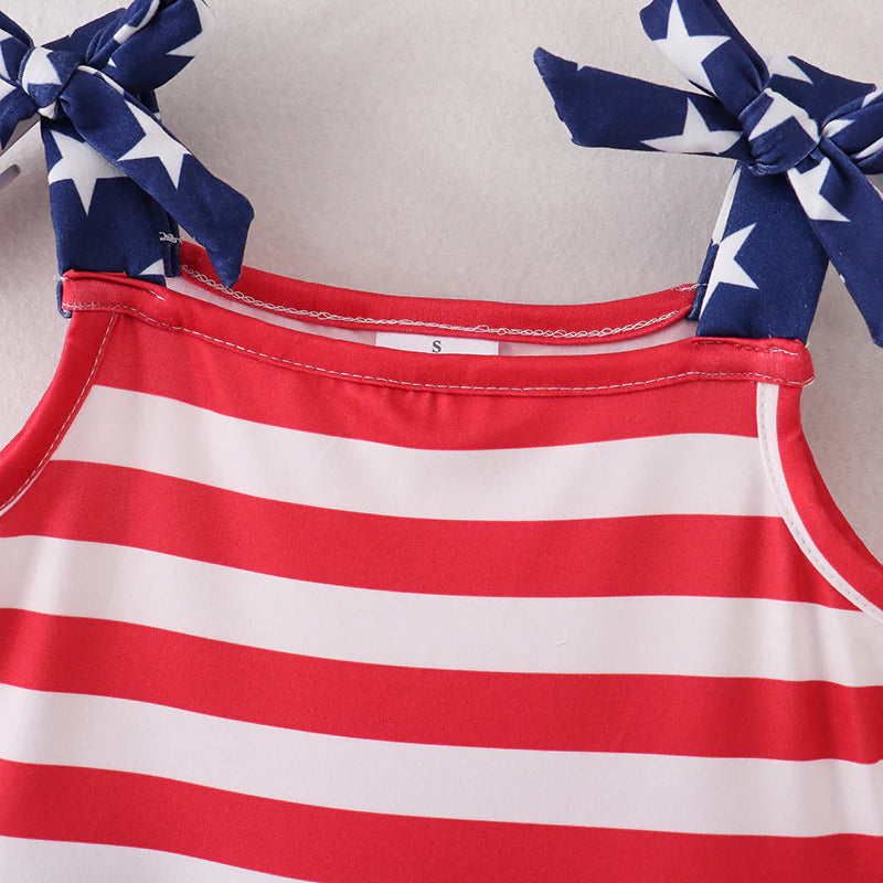 Girls Patriotic July 4th Red Navy Star Slip Dress
