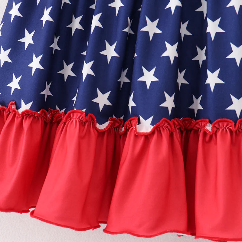 Girls Patriotic July 4th Red Navy Star Slip Dress