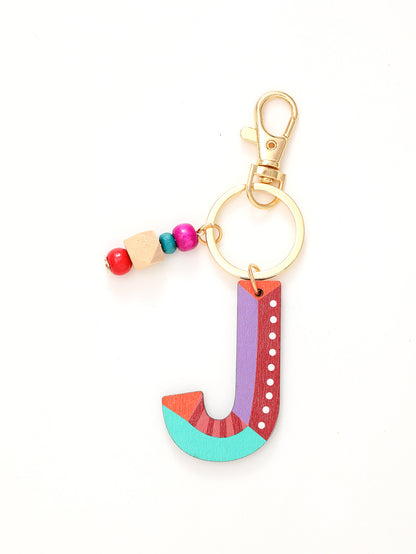 Colorful Wooden Bead Initial Keychain – 26 Letters, Back-to-School