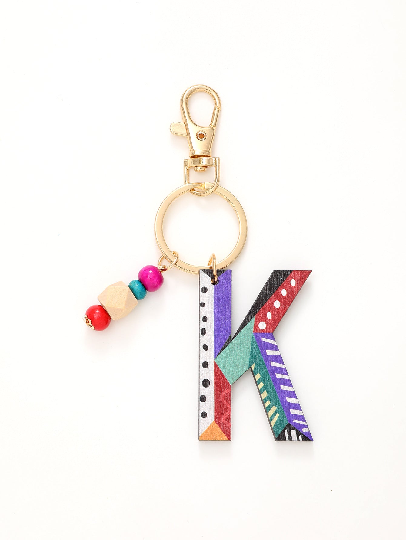 Colorful Wooden Bead Initial Keychain – 26 Letters, Back-to-School