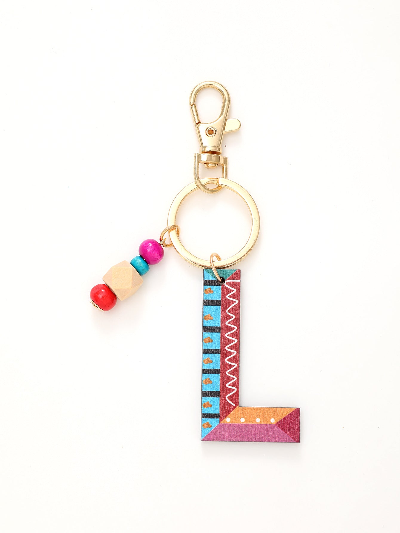 Colorful Wooden Bead Initial Keychain – 26 Letters, Back-to-School