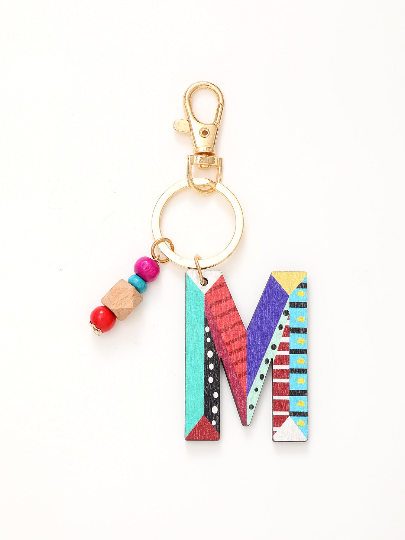 Colorful Wooden Bead Initial Keychain – 26 Letters, Back-to-School