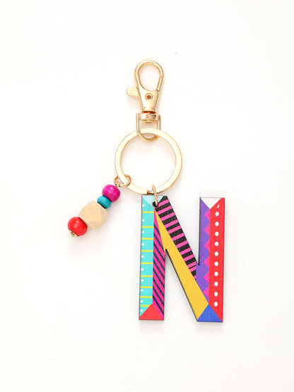Colorful Wooden Bead Initial Keychain – 26 Letters, Back-to-School