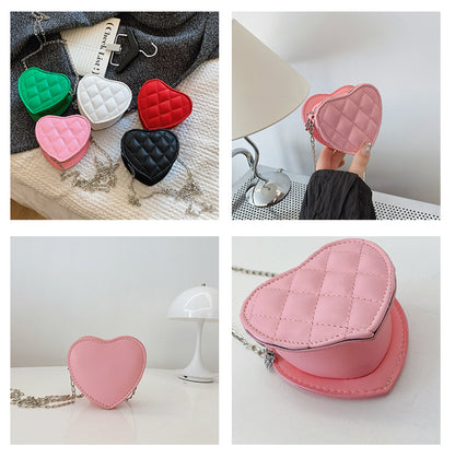 Kids Valentine’s Day Heart-Shaped Crossbody Bag – Quilted Mini Purse with Chain Strap