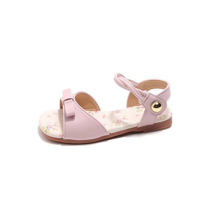 Girls Floral Flat Sandals Bow Tie Princess Strappy Shoes