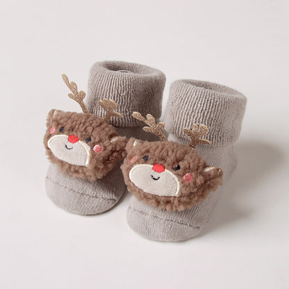 Newborn Baby Christmas Socks Red Combed Cotton Thick Fleece-Lined Non-Slip Floor Socks for Winter