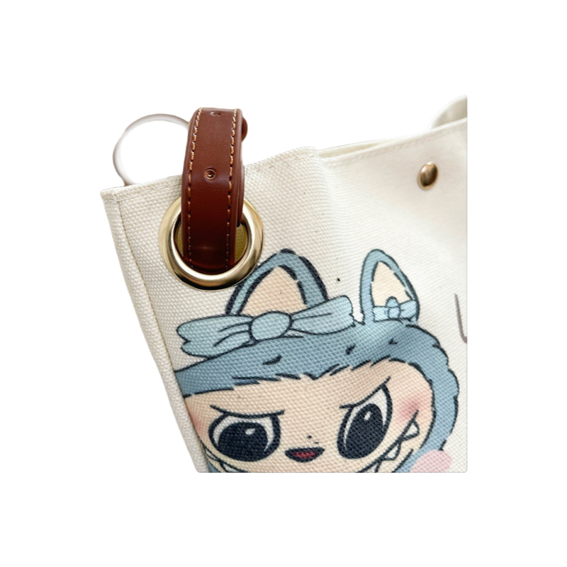 Cartoon Labubu Canvas Bucket Bag Painted Crossbody & Shoulder Tote