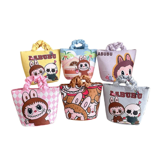 Labubu Cartoon Canvas Tote Bag Handheld Purse with Magnetic Closure