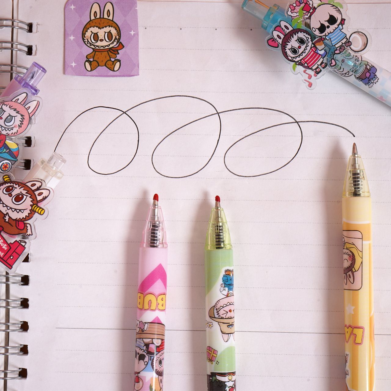 Labubu Acrylic Cartoon Black Ink 48 Pack Retractable Ballpoint School Office Supplies Retractable Pens