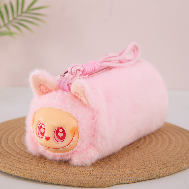 Labubu Plush Lanyard Pencil Case, Cute Tie-Dye Plush Storage Pouch for Kids and Students