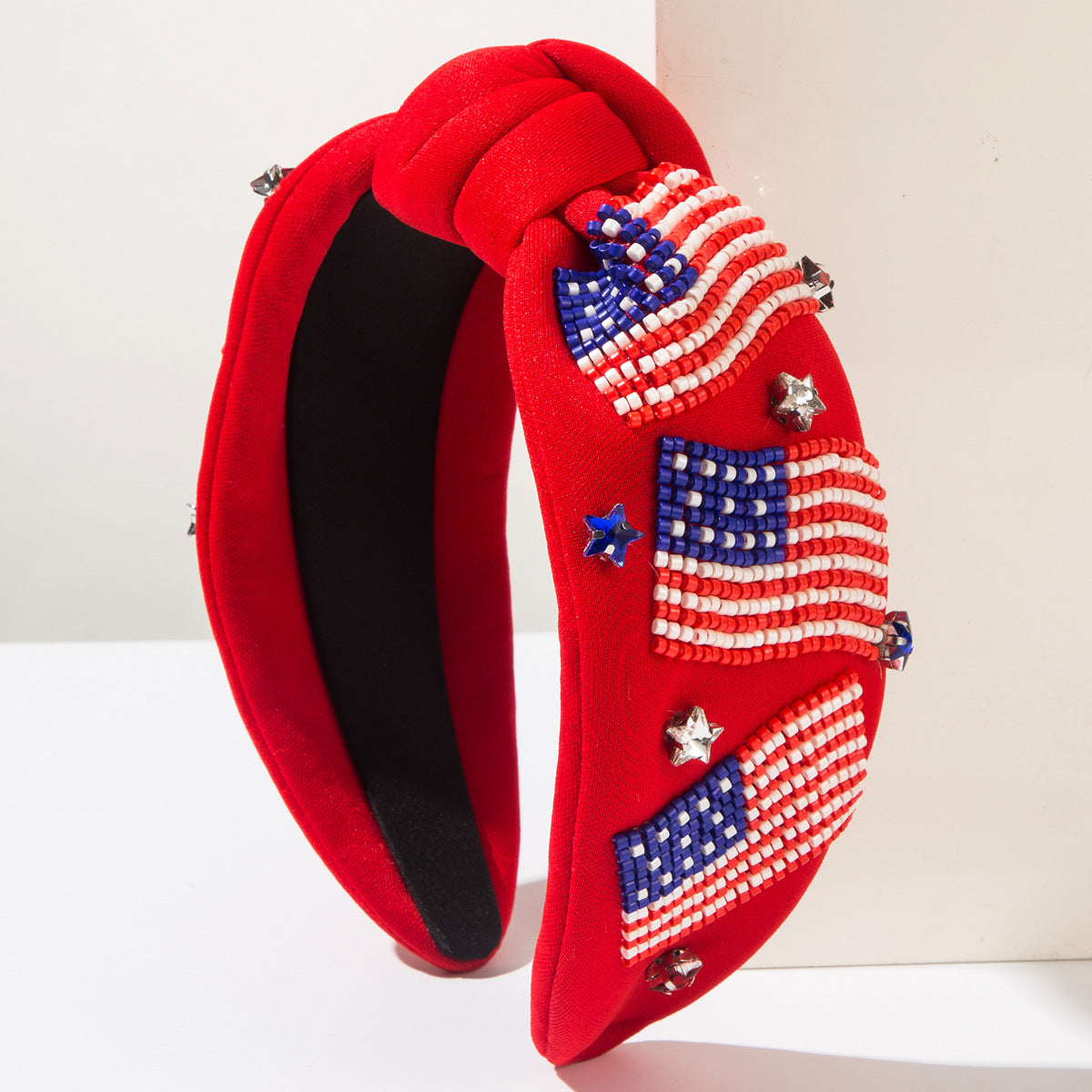 USA Flag Headband Seed Beads Rhinestones Pearl Patriotic Day