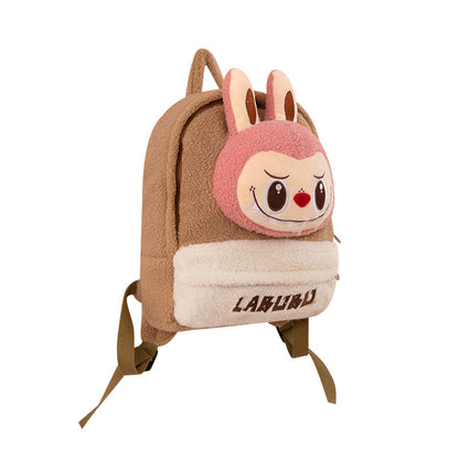 Labubu Soft Plush Fleece Backpack Cute Character Doll School Bag