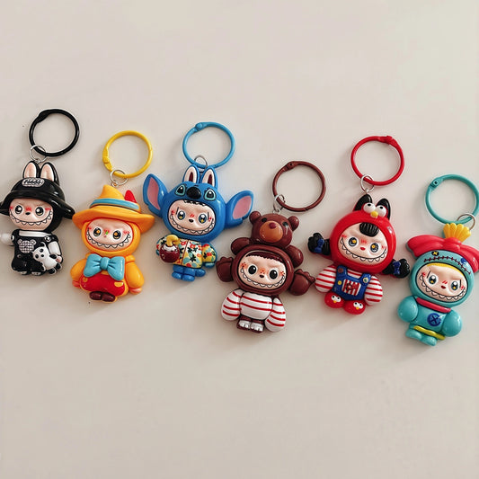 Labubu Silicone Keychain Backpack Charm Cartoon Character Keyring Accessory Gift