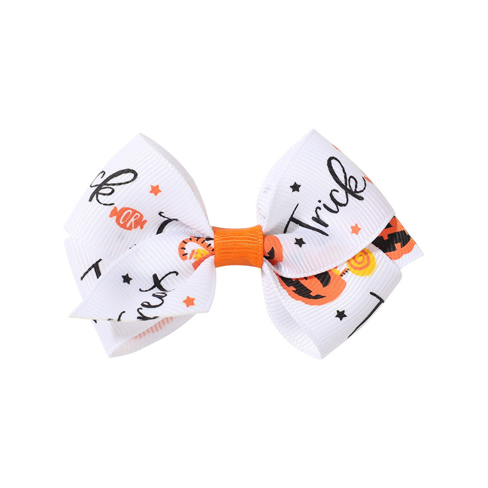 Halloween Fall Pumpkin Face Ghost Corn Spider Hair Clips Bow Hairpins Girls