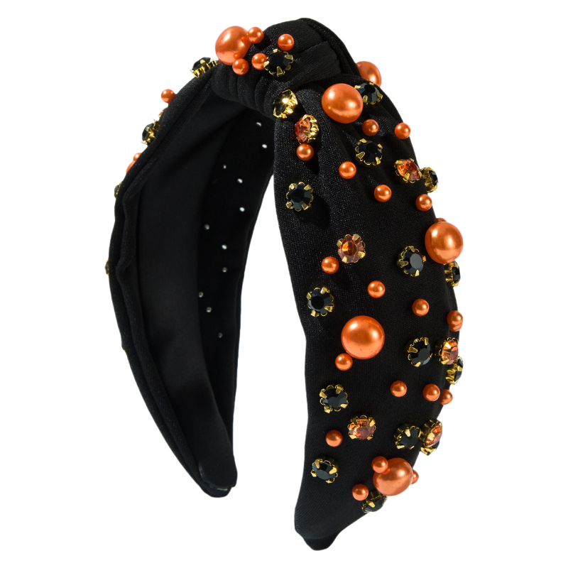 Halloween Fall Pumpkin Corn Candy Headband Seed Beads Rhinestones Pearl Knot