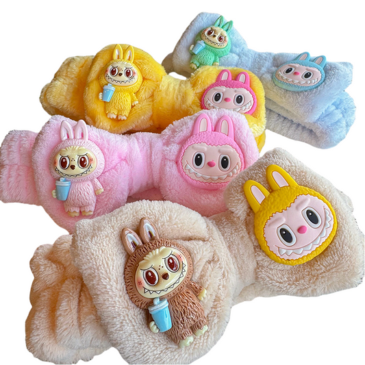 Labubu Plush Hair Turban with Cute Cartoon Bunny Design
